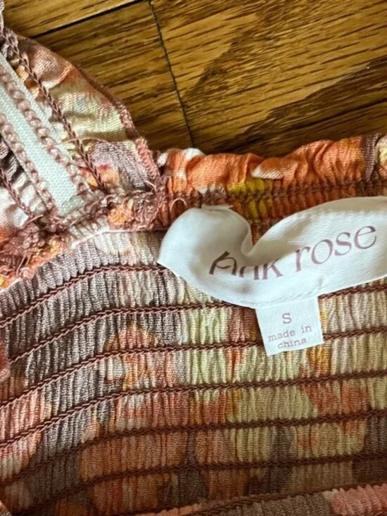 Pink Rose Rust Floral Maxi Skirt with Pink and Cream Blooms - Picture 5 of 6